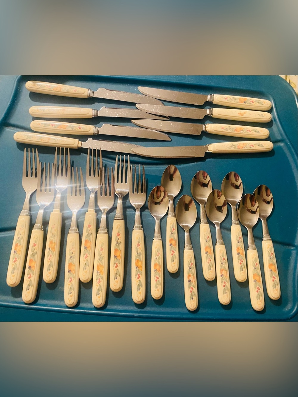 Vintage Corelle Corning Stainless Steel Flatware 8 Piece Set Abundance pattern